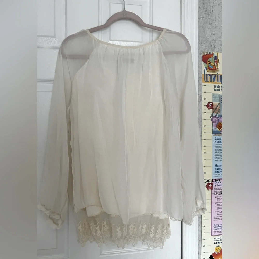 NWOT AMANTI 100% Silk Ivory white blouse large - Picture 7 of 8